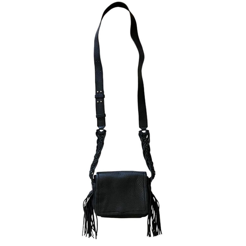 Rebecca Minkoff Small Wendy Black Pebbled Leather Fringed Tassel Crossbody Bag